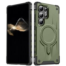 Per Samsung Galaxy S25 Ultra 5G Straship Custodia per telefono ibrida in TPU magnetico per PC (verde militare)
