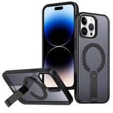 Per iPhone 14 Pro Max Custodia per telefono con supporto MagSafe a nido d'ape (nero)