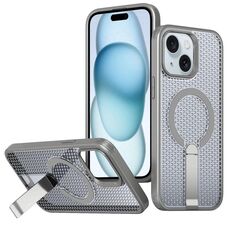 Per iPhone 15 Custodia per telefono con supporto MagSafe a nido d'ape (grigio titanio)