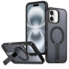 Per iPhone 16 Plus Custodia per telefono con supporto MagSafe a nido d'ape (nero)