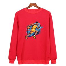 Felpa girocollo casual larga con stampa giocatore di basket, stampa su richiesta, taglia: XL (rosso)