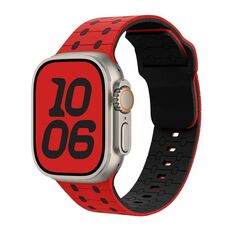 Per Apple Watch 46mm / 49mm / 45mm / 44mm Cinturino in silicone con fibbia inversa a tre colori (rosso nero)