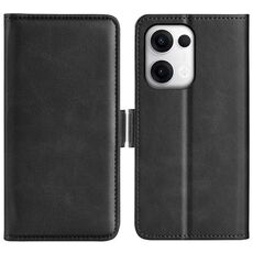 Custodia in pelle con chiusura magnetica orizzontale a doppio lato per OPPO Reno13 5G (nera)