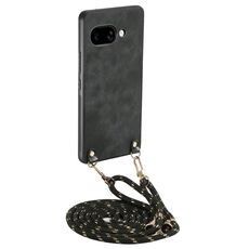 Per Google Pixel 9a Custodia per telefono in pelle vintage con retro in PC e tracolla (nero)