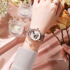 Orologio meccanico completamente automatico Dulunwe 6023C impermeabile 30m, colore: cinturino in acciaio oro rosa rosa