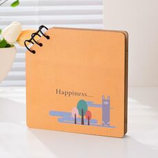 Album fotografico quadrato in legno fai da te per bambini, album fotografico per la crescita dei cartoni animati (felicità)