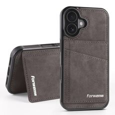 Per iPhone 16 Forwenw F8 Series 2 in 1 Custodia per telefono in pelle con slot per schede magnetiche (grigio)