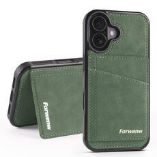 Per iPhone 16 Forwenw F8 Series 2 in 1 Custodia per telefono in pelle con slot per schede magnetiche (verde)