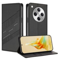 Per OPPO Find X8 Custodia per telefono in pelle retrò con portafoglio multifunzionale in rilievo (nero)