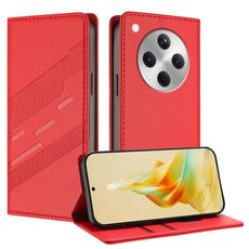 Per OPPO Find X8 Custodia per telefono in pelle retrò con portafoglio multifunzionale in rilievo (rosso)