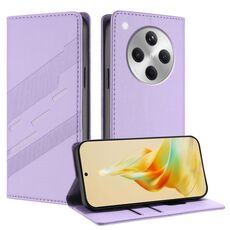 Per OPPO Find X8 Custodia per telefono in pelle retrò con portafoglio multifunzionale in rilievo (viola chiaro)