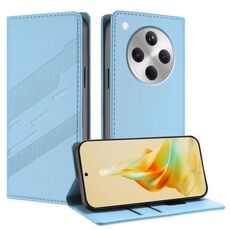 Per OPPO Find X8 Custodia per telefono in pelle retrò con portafoglio multifunzionale in rilievo (azzurro chiaro)