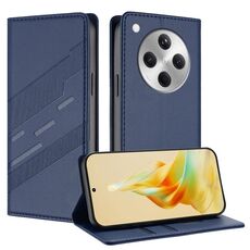 Per OPPO Find X8 Custodia per telefono in pelle retrò con portafoglio multifunzionale in rilievo (blu scuro)