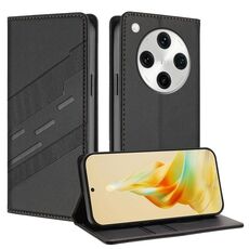 Per OPPO Find X8 Pro Custodia per telefono in pelle retrò con portafoglio multifunzionale in rilievo (nero)