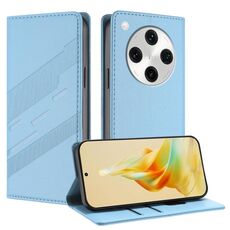 Per OPPO Find X8 Pro Custodia per telefono in pelle retrò con portafoglio multifunzionale in rilievo (azzurro chiaro)