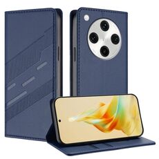 Per OPPO Find X8 Pro Custodia per telefono in pelle retrò con portafoglio multifunzionale in rilievo (blu scuro)
