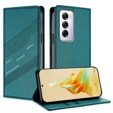 Per OPPO Reno12 5G Custodia per telefono in pelle retrò con portafoglio multifunzionale in rilievo (verde scuro)