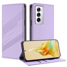 Per OPPO Reno12 5G Custodia per telefono in pelle retrò con portafoglio multifunzionale in rilievo (viola chiaro)