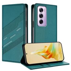 Per OPPO Reno12 Pro 5G Custodia per telefono in pelle retrò con portafoglio multifunzionale in rilievo (verde scuro)