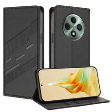 Per OPPO Reno12 F Custodia per telefono in pelle retrò multifunzionale in rilievo (nero)