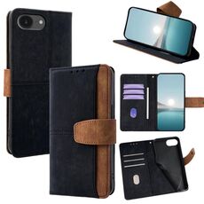 Per iPhone 16e Custodia per telefono con blocco RFID in pelle con cuciture colorate (nero)