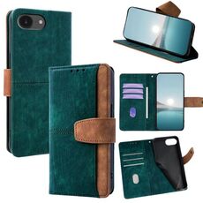 Per iPhone 16e Custodia per telefono con blocco RFID in pelle con cuciture colorate (verde)