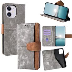 Per iPhone 11 Custodia per telefono con blocco RFID in pelle con cuciture colorate (grigio)