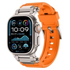 Per Apple Watch 46mm / 49mm / 45mm / 44mm Cinturino per orologio in TPU con connettore in acciaio inossidabile (arancione + titanio)