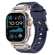 Per Apple Watch 46mm / 49mm / 45mm / 44mm Cinturino per orologio in TPU con connettore in acciaio inossidabile (blu + titanio)