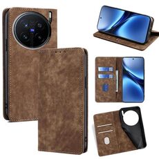 Per vivo X200 Pro 5G RFID Anti-furto Spazzola Magnetico Custodia in Pelle per Telefono (Marrone)