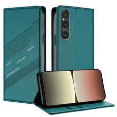 Per Sony Xperia 1 V 2023 Custodia per telefono in pelle retrò con portafoglio multifunzionale in rilievo (verde scuro)