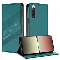 Per Sony Xperia 10 V 2023 Custodia per telefono in pelle retrò con portafoglio multifunzionale in rilievo (verde scuro)
