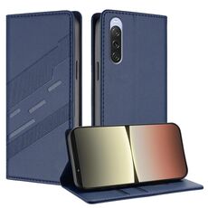 Per Sony Xperia 10 V 2023 Custodia per telefono in pelle retrò con portafoglio multifunzionale in rilievo (blu scuro)