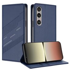 Per Sony Xperia 1 VI 2024 Custodia per telefono in pelle retrò con portafoglio multifunzionale in rilievo (blu scuro)