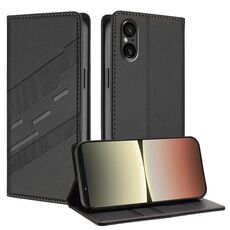 Per Sony Xperia 5 V Custodia per telefono in pelle retrò con portafoglio multifunzionale in rilievo (nero)