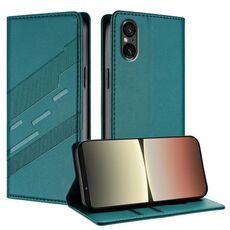 Per Sony Xperia 5 V Custodia per telefono in pelle retrò multifunzionale con portafoglio in rilievo (verde scuro)