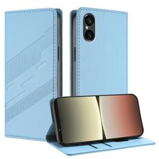 Per Sony Xperia 5 V Custodia per telefono in pelle retrò multifunzionale con portafoglio in rilievo (azzurro chiaro)