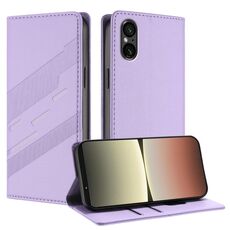 Per Sony Xperia 5 VI Custodia per telefono in pelle retrò multifunzionale in rilievo (viola chiaro)