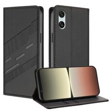 Per Sony Xperia 10 VI Custodia per telefono in pelle retrò multifunzionale in rilievo (nero)