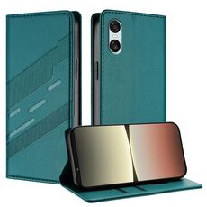 Per Sony Xperia 10 VI Custodia per telefono in pelle retrò con portafoglio multifunzionale in rilievo (verde scuro)