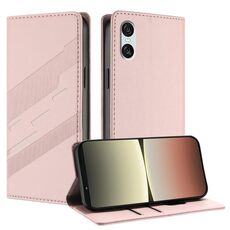Per Sony Xperia 10 VI Custodia per telefono in pelle retrò con portafoglio multifunzionale in rilievo (rosa)