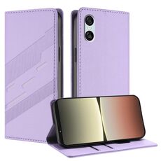Per Sony Xperia 10 VI Custodia per telefono in pelle retrò con portafoglio multifunzionale in rilievo (viola chiaro)