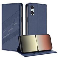 Per Sony Xperia 10 VI Custodia per telefono in pelle retrò con portafoglio multifunzionale in rilievo (blu scuro)