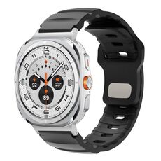 Per Samsung Galaxy Watch Ultra 47mm Silver Connector Reverse Buckle Fluororubber Watch Band (Nero)