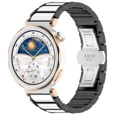 Cinturino per orologio in metallo bianco con fibbia a farfalla in lega di zinco da 18 mm (nero + bianco)