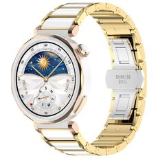 Cinturino per orologio in metallo bianco in ceramica con fibbia a farfalla in lega di zinco da 18 mm (oro + bianco)