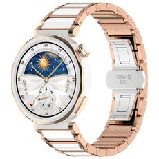 Cinturino per orologio in metallo bianco con fibbia a farfalla in lega di zinco da 18 mm (oro rosa + bianco)