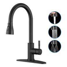 Rubinetto da cucina estraibile a 3 modalità, miscelatore acqua calda/fredda con base (nero)
