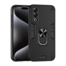 Per itel S25 Custodia per telefono con supporto ad anello in metallo antiurto (nero)