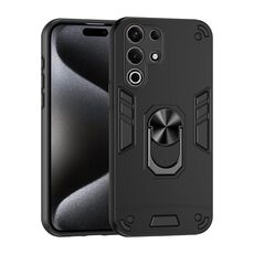 Per itel S25 Custodia per telefono con supporto ad anello in metallo ultra antiurto (nero)